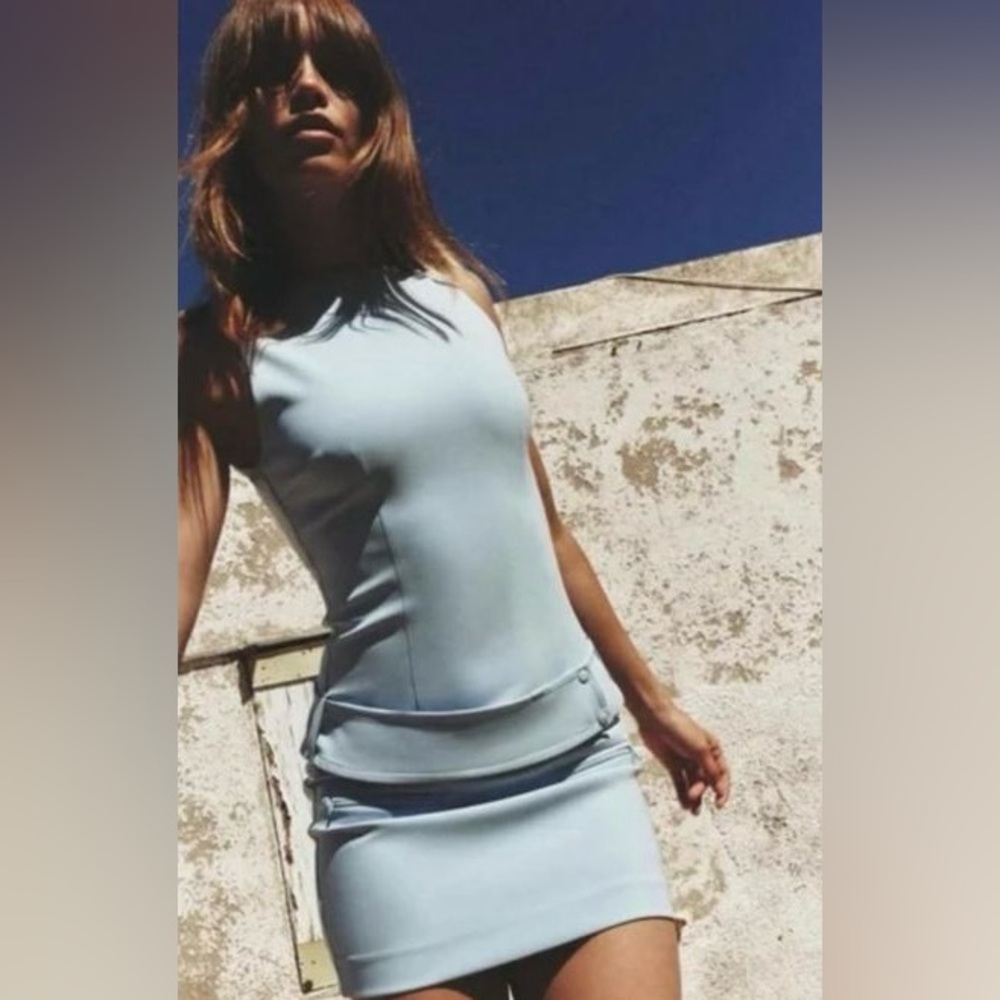 Zara baby blue belted mini dress